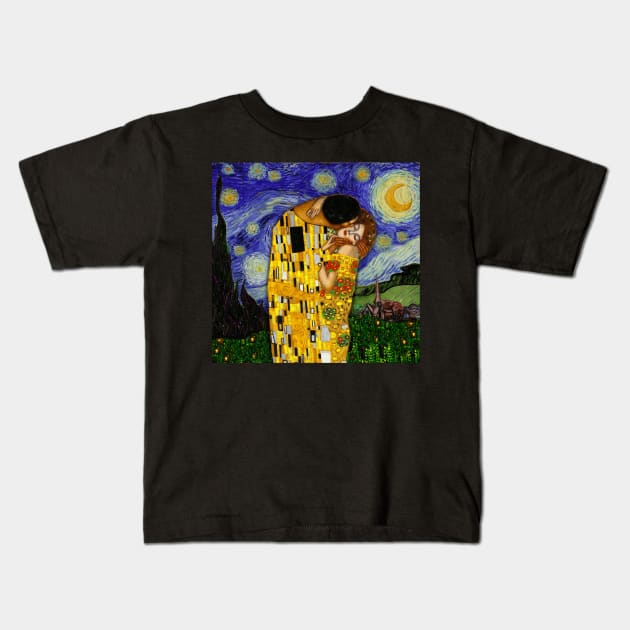 the kiss under the starry night Kids T-Shirt by FandomizedRose